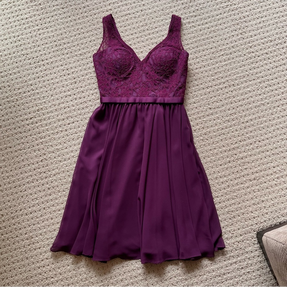 Purple lacy bridesmaid's dress